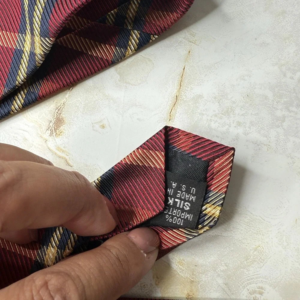 NWOT Jos. A. Bank‎ Men's Silk Necktie Red Blue Yellow Plaid 3 7/8